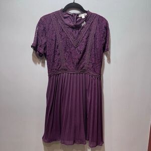 NWT Francesca's Purple Pleated Lace Dress Size Large